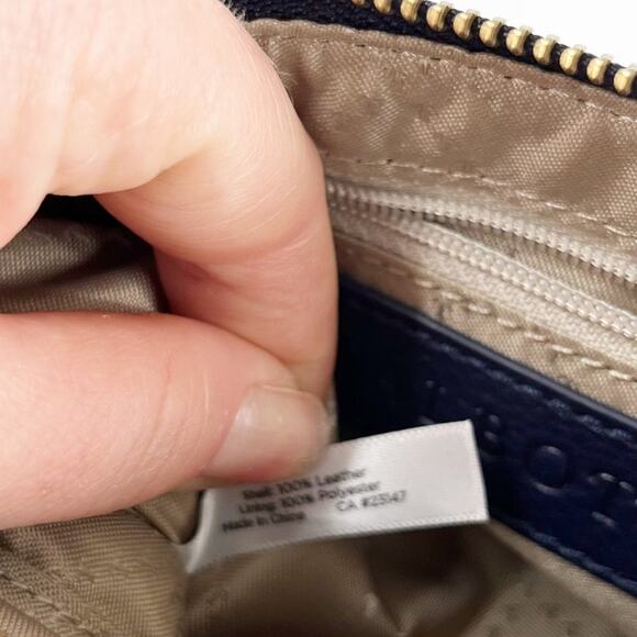 Talbots Leather Gingham Print Zip Top Pouch Wristlet Wallet Blue White - Picture 5 of 6